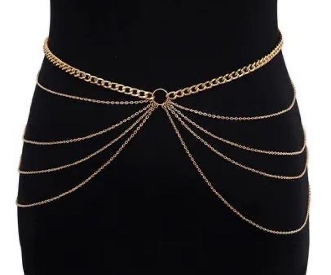 Imagem de Cinto de correntes bodychain cinto de camadas ouro e prata