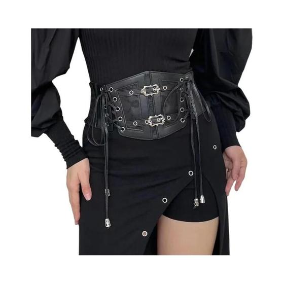Imagem de Cinto Espartilho de Renda Plus Size - Faixa Elástica Larga - Estilo Goth/Punk