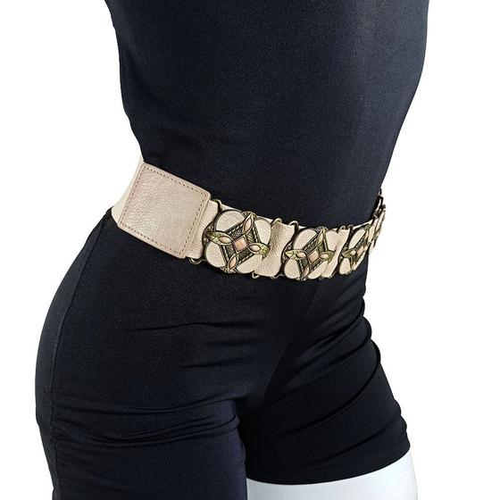 Imagem de Cinto Faixa Com Elastico Feminino Decorativo Com Strass Bege