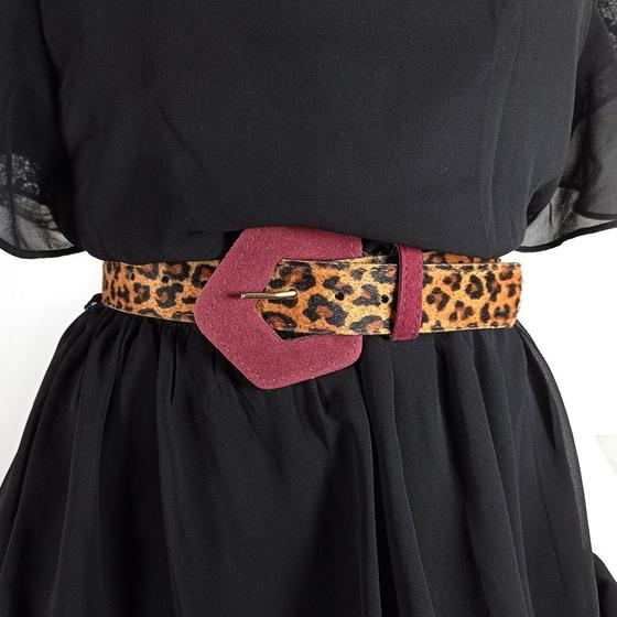 Imagem de Cinto Feminino Animal Onça Retro Com Fivela Triangular Bordo