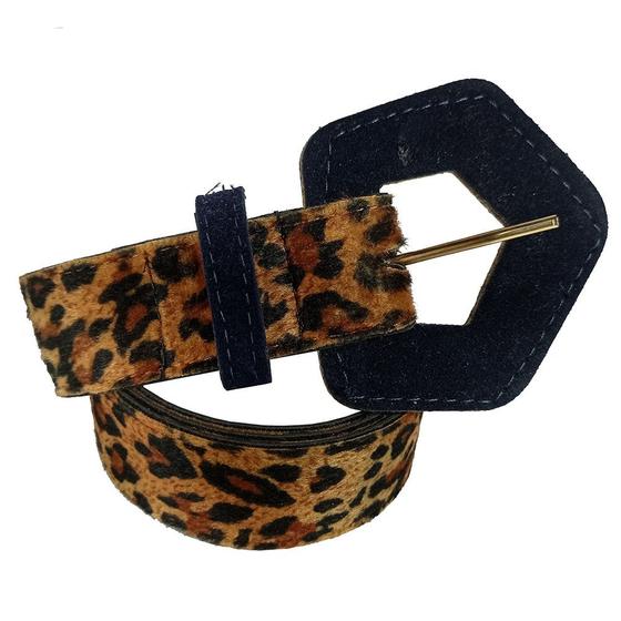 Imagem de Cinto Feminino Animal Print Onça Retro Com Fivela Triangular