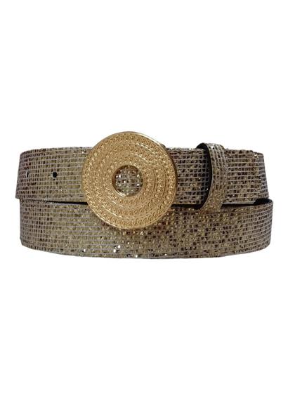 Imagem de cinto feminino fivela mandala detalhada  GLITTER brilho 3CM 0117