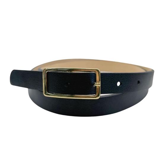 Imagem de Cinto Feminino Preto Couro Legítimo Fivela Retangular Dourado 2 cm de Largura Moda Blogueira Luxo Mulher Namorada Mãe Presente