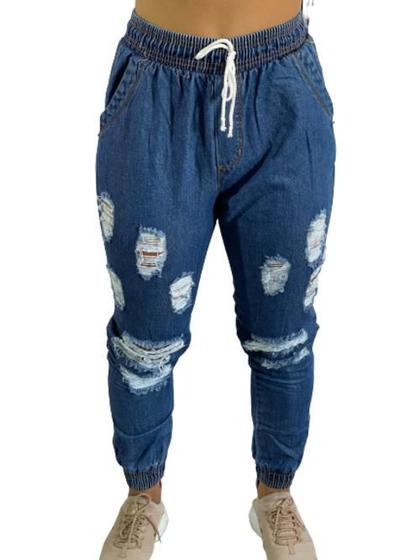 Imagem de Cintura Alta Calça Destroy Jogger Jeans Feminina C/ Elástico C35