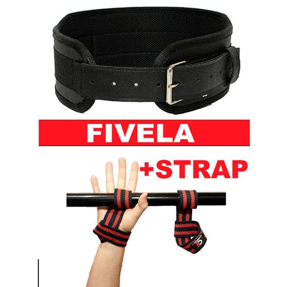 Imagem de Cinturão + strap fita kit academia musculação Exercício Funcional puxada costas fivela