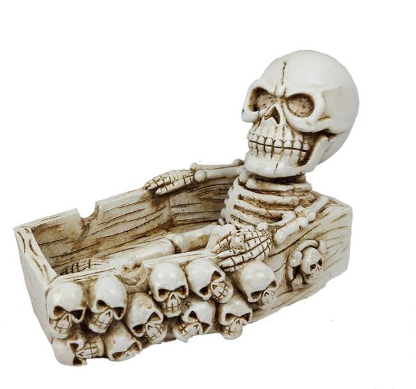 Imagem de Cinzeiro De Esqueleto Caveira Sentada 3d Crânio Skull Creme