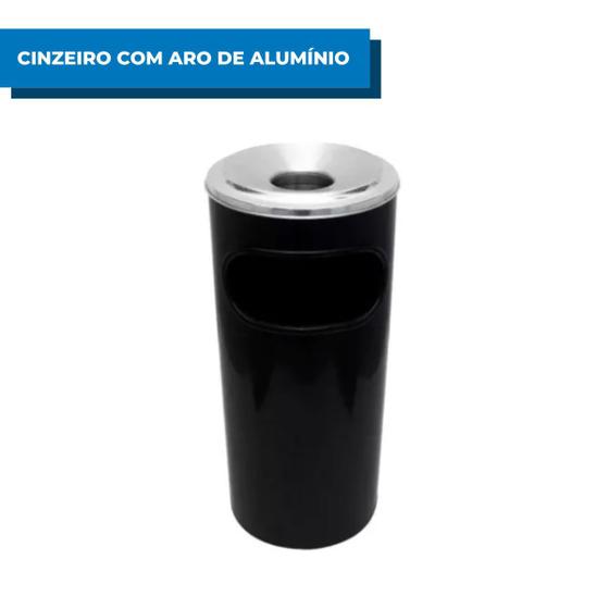 Cinzeiro Lixeira Plástica 24x50 Com Aro Alumínio Preto Coletor Empresa Condomínio 23l Menor preço em Cinzeiro Lixeira Plástica 24x50 Com Aro Alumínio Preto Coletor Empresa Condomínio 23l