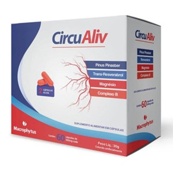 Imagem de CircuAliv 60 cápsulas 500mg (Pinus Pinaster, Trans-resveratrol e Vitaminas) - Macrophytus