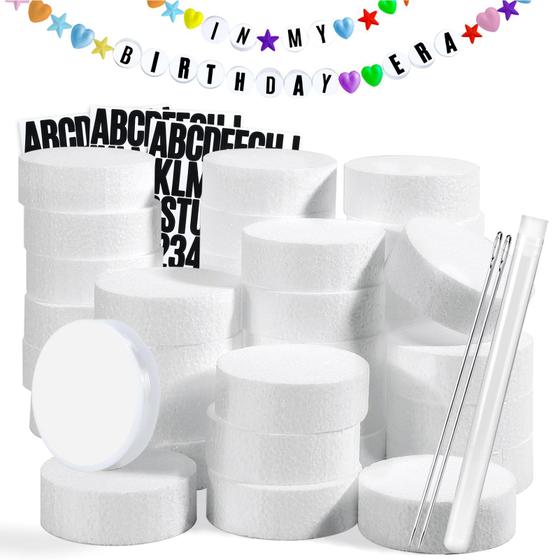 Imagem de círculos de espuma artesanal Pollieay - 36 unidades com adesivos e cordão elástico
