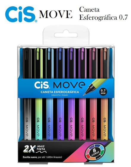 Imagem de Cis Move Caneta Esferográfica 0,7 Estojo c/8 Cores