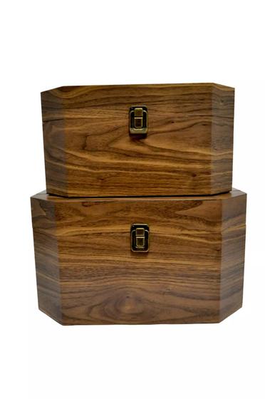 Imagem de Cj 2 caixas de madeira e metal natural decorativas
