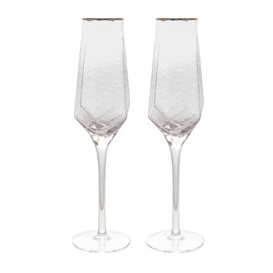 Imagem de CJ 2 Taças De Cristal P/ Champanhe C/ Borda Dourada Taj  330 ml - Wolff
