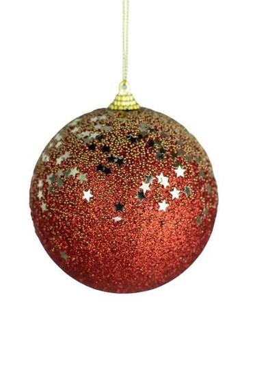 Imagem de CJ 3 BOLAS DECORATIVAS VERMELHO E DOURADO C/ ESTRELAS 10cm