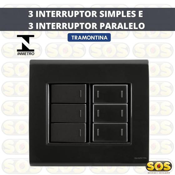Imagem de Cj 3 interruptores simples + 3 interruptores paralelo 4x4 liz grafite tramontina