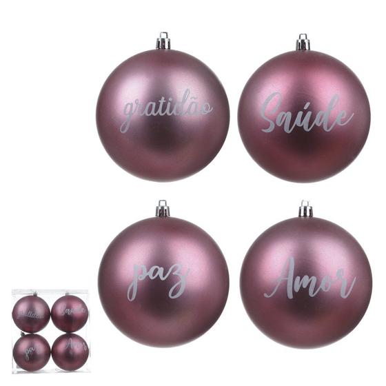 Imagem de Cj 4 Bolas de Natal Decorada Fosca Rose 8cm