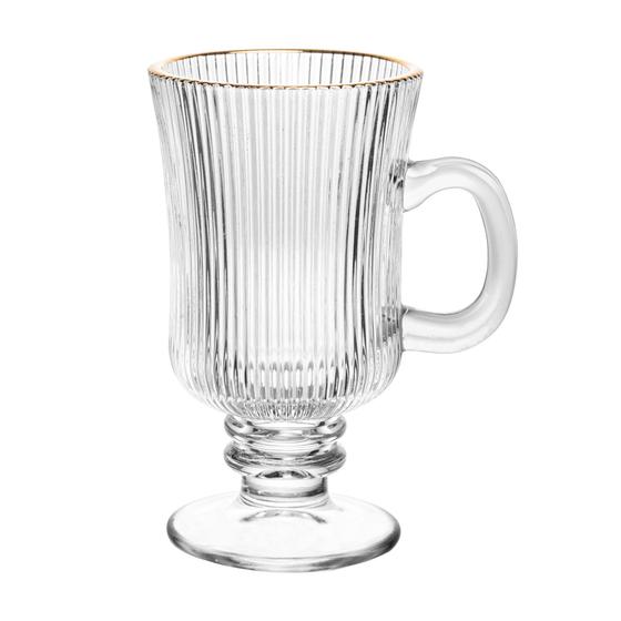 Imagem de Cj 4 Taças Para Cappuccino De Vidro Com Fio De Ouro Lines 240ml