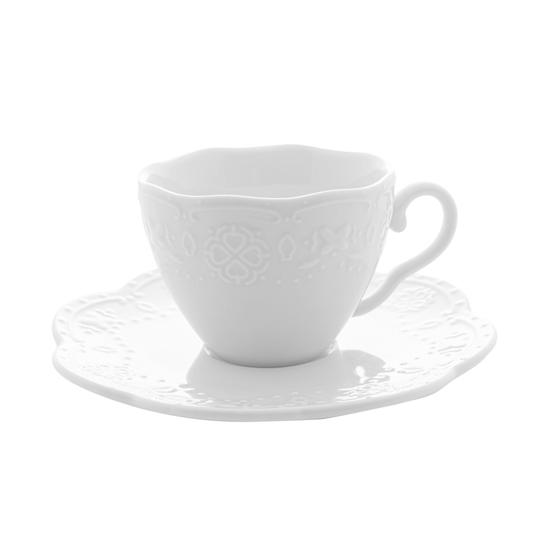 Imagem de Cj 4 Xícaras Café Porcelana c/ Pires Butterfly Branco 120ml Bon Gourmet