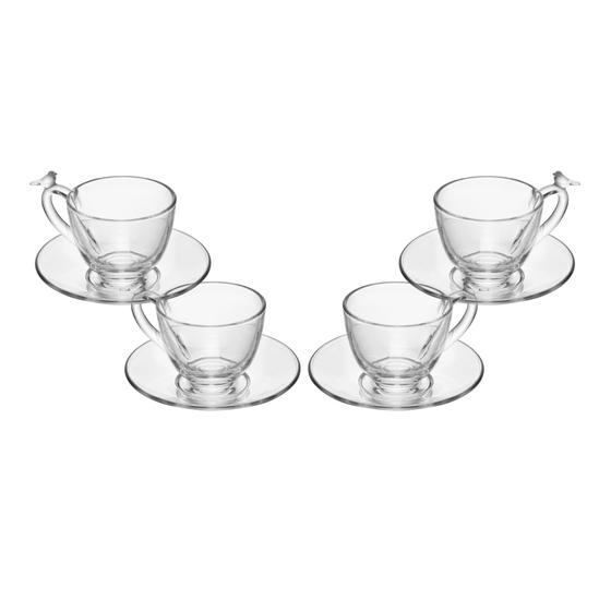Imagem de Cj 4 xicaras de cafe de cristal ecologico com pires bird 80ml