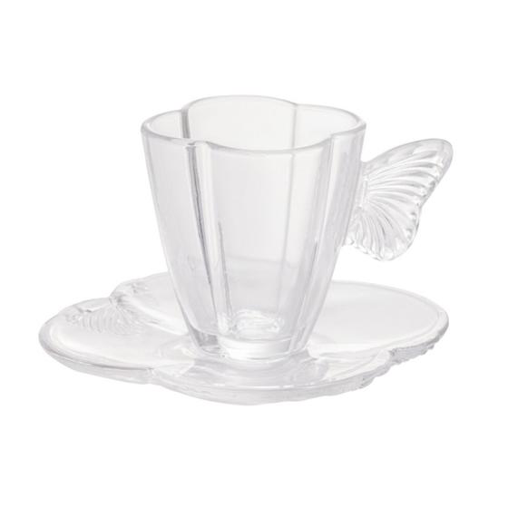 Imagem de Cj 4 xícaras de Cha de vidro c/ Pires Butterfly 180 ml wolff