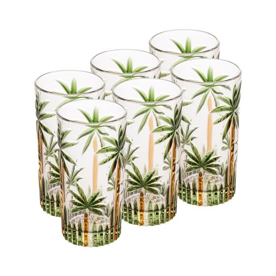 Imagem de Cj 6 Copos Altos de Vidro Palm Tree Handpaint 360ml Wolff