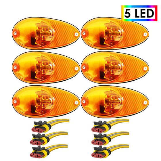 Imagem de Cj 6 Lanterna Lateral Ônibus Dupla Função 5 Led BIVOLT +Conector