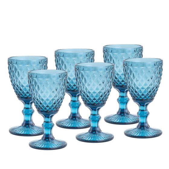 Imagem de CJ 6 TACAS P/AGUA DE VIDRO SODO-CALCICO BICO DE ABACAXI AZUL 325ml
