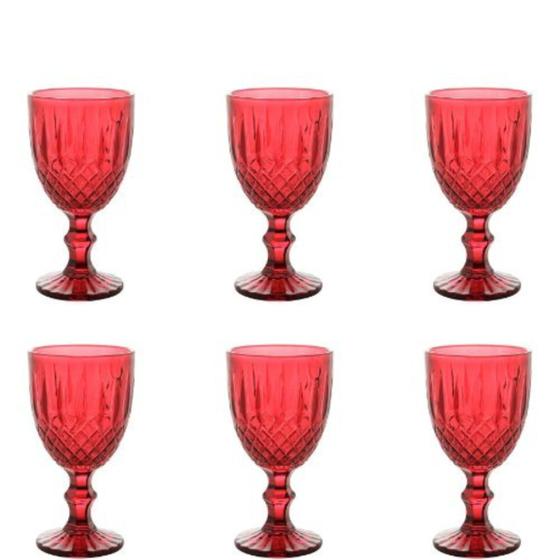 Imagem de CJ 6 Taças Vidro P/ Água Vinho Bebidas Greek Vermelho 345ml