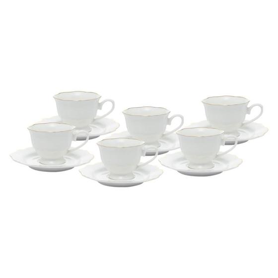Imagem de CJ 6 XICARAS CAFE PORCELANA C/PIRES MALDIVAS BRANCO C/FIO DE OURO 80ml WOLFF