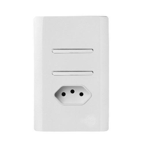Imagem de Cj Int. Duplo Simples +Tomada 10A 4X2 - Novara Branco Total