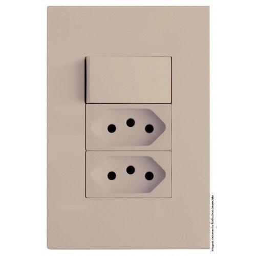 Cj interruptor simples + 2 tomada 10a 4x2 - recta areia satin fosco - brs12284-1are Menor preço em Cj interruptor simples + 2 tomada 10a 4x2 - recta areia satin fosco - brs12284-1are