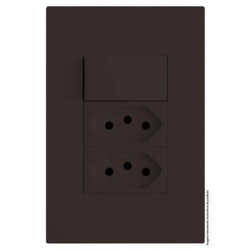 Imagem de Cj Interruptor Simples + Tomada Dupla 20A 4X2 Recta Chocolate Satin Fosco Brs12290-4Ch