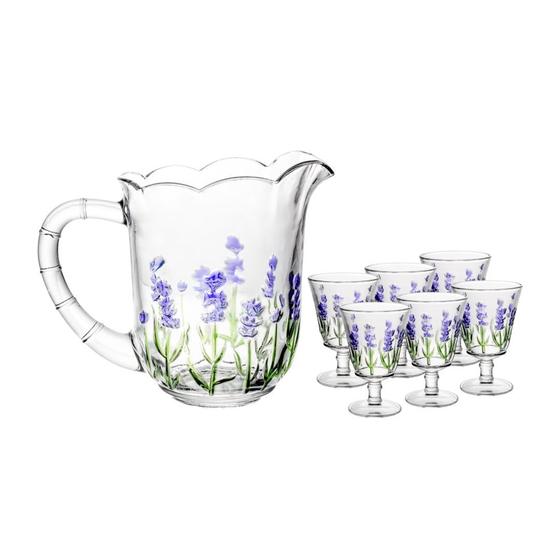 Imagem de CJ Jarra c/ 6 Taças Cristal Lavanda Hand Painting 1,3L/240ml