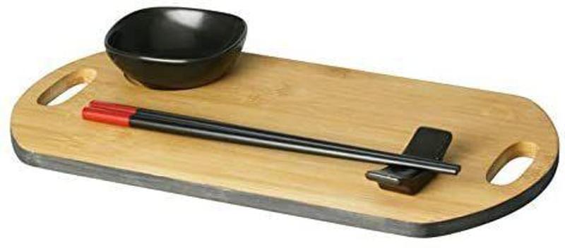 Imagem de CJ P/SUSHI 1 BANDEJA BAMBU 1 TIGELA CERAMICA 1 CHOPSTICK E 1 PORTA CHOPSTICK 33x18cm - Lyor