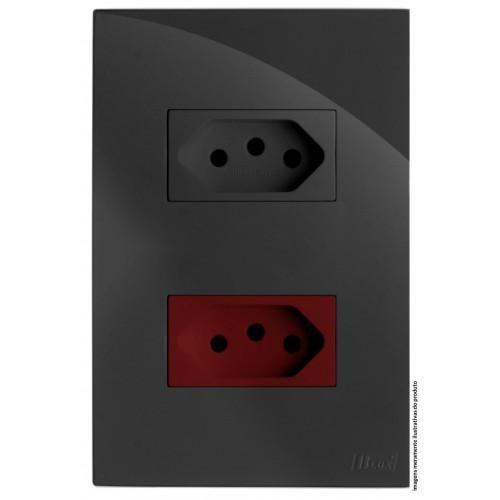 Imagem de Cj Tomada Dupla 10A + 20A Vermelho 4X2 Recta Grafite Gloss