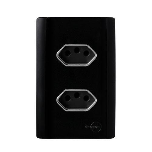 Imagem de Cj Tomada Dupla 20A 4X2 - Novara Preto Brilhante Cromado