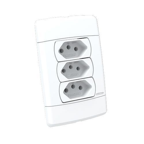 Imagem de Cj Tomada Tripla 10A 4X2 - Enerbras Neo Sottile Branco