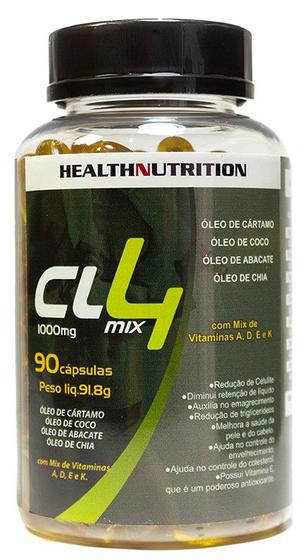 Imagem de Cl4 mix - óleo de coco + óleo de cártamo+ óleo de chia+ óleo de abacate + vitaminas  a , d, e, k  - 1000mg 90 cápsulas 