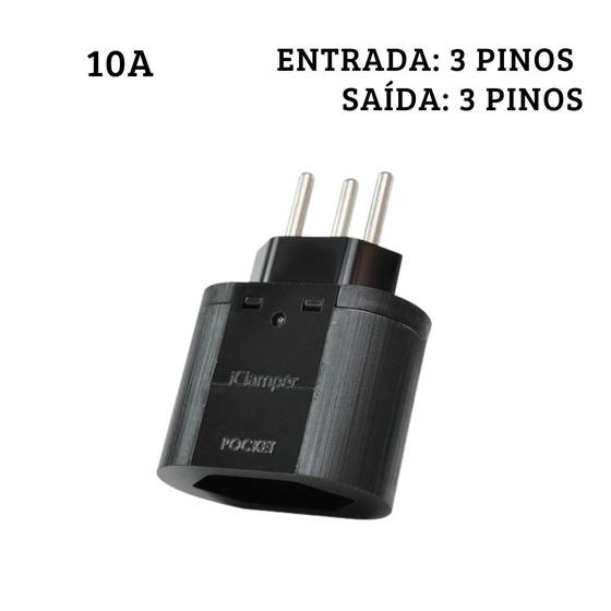 Imagem de Clamper Pocket 3 Pinos 10a-  Protetor Raios e Surtos - Preto