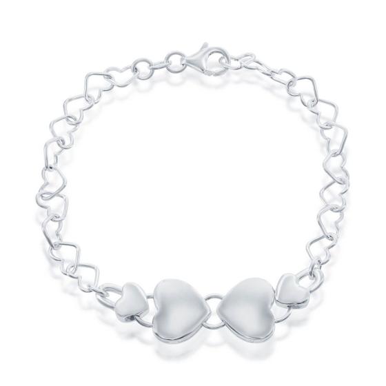 Imagem de Clássico S-4587 Feminino Sterling 4 Center Hearts Link Bracele