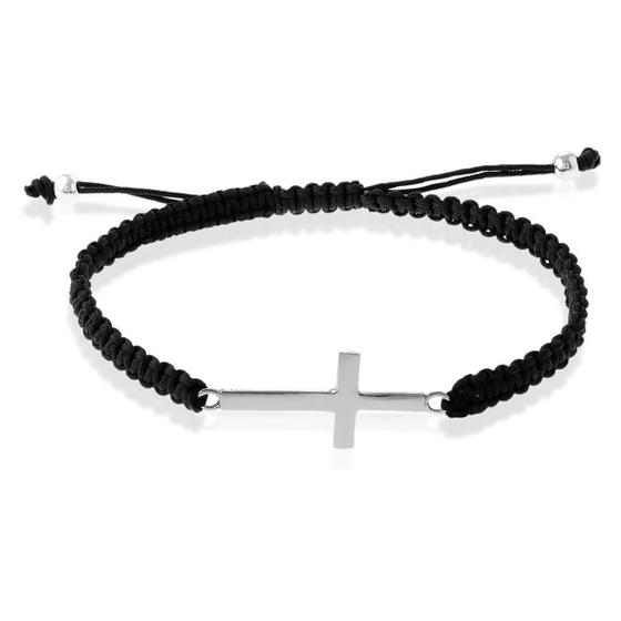 Imagem de Clássico S-4839 Sterling Cross Masculino em Bracele Macramê Preto