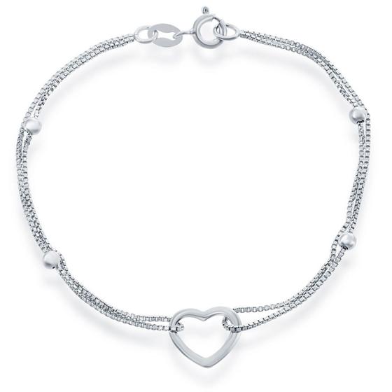 Imagem de Clássico S-4923 Sterling Sterling Double Strand Heart Bracelet