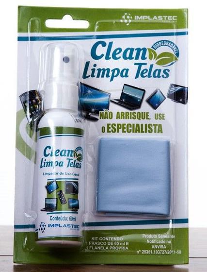 Imagem de Clean Limpa Telas Implastec 60ml + Flanela Anti Risco