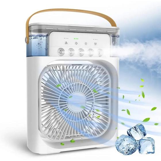 Imagem de Climatizador Ventilador Portátil de Mesa Mini Ar Condicionado Umidificador Led, Água e Gelo 3 Velocidades Led tanque de 600ml 3 niveis 