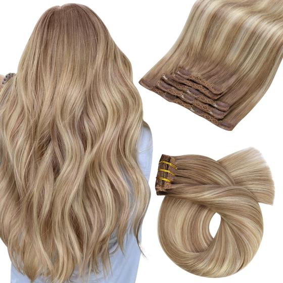 Imagem de Clip em extensões de cabelo humano Moresoo Blonde Balayage