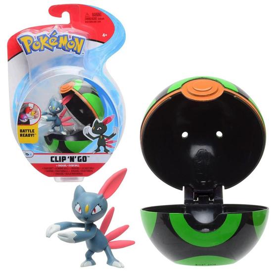 Imagem de Clip n Go Boneco Pokémon Mini Figura Sneasel e Dusk Ball