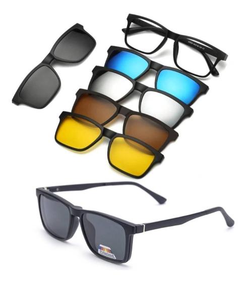 Imagem de Clip On Armação Óculos De Grau E Sol Masculino Preto 6 Em 1