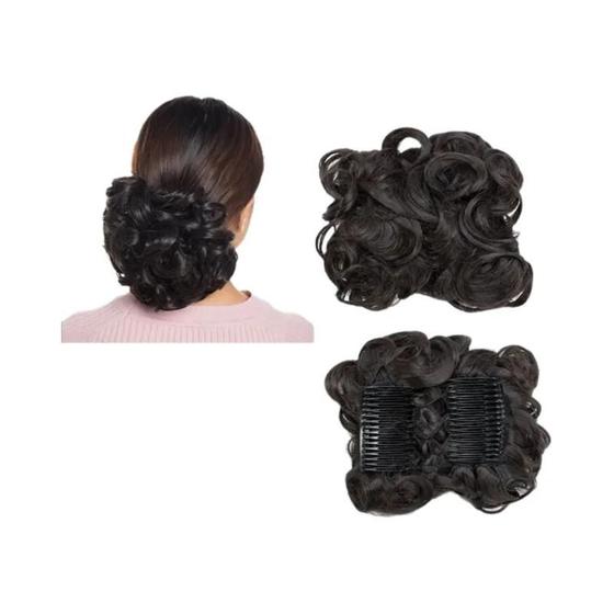 Imagem de Clipe De Pente Grande Em Extensão De Cabelo Encaracolado Coque Pedaço De Cabelo Para Mulheres Updo