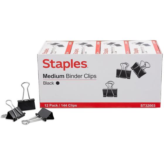 Imagem de Clipes de encadernação Staples 395200, preto médio, 32 mm, 144/pacote