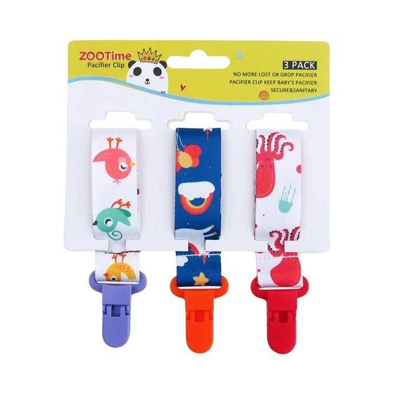Imagem de Clipes para Chupeta de Bebê com Desenhos Animados - Conjunto com 3 Unidades