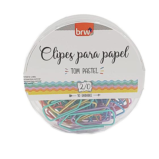 Imagem de Clips Para Papel Brw 2/0 Tons Pastéis Pote C/ 50 Unidades